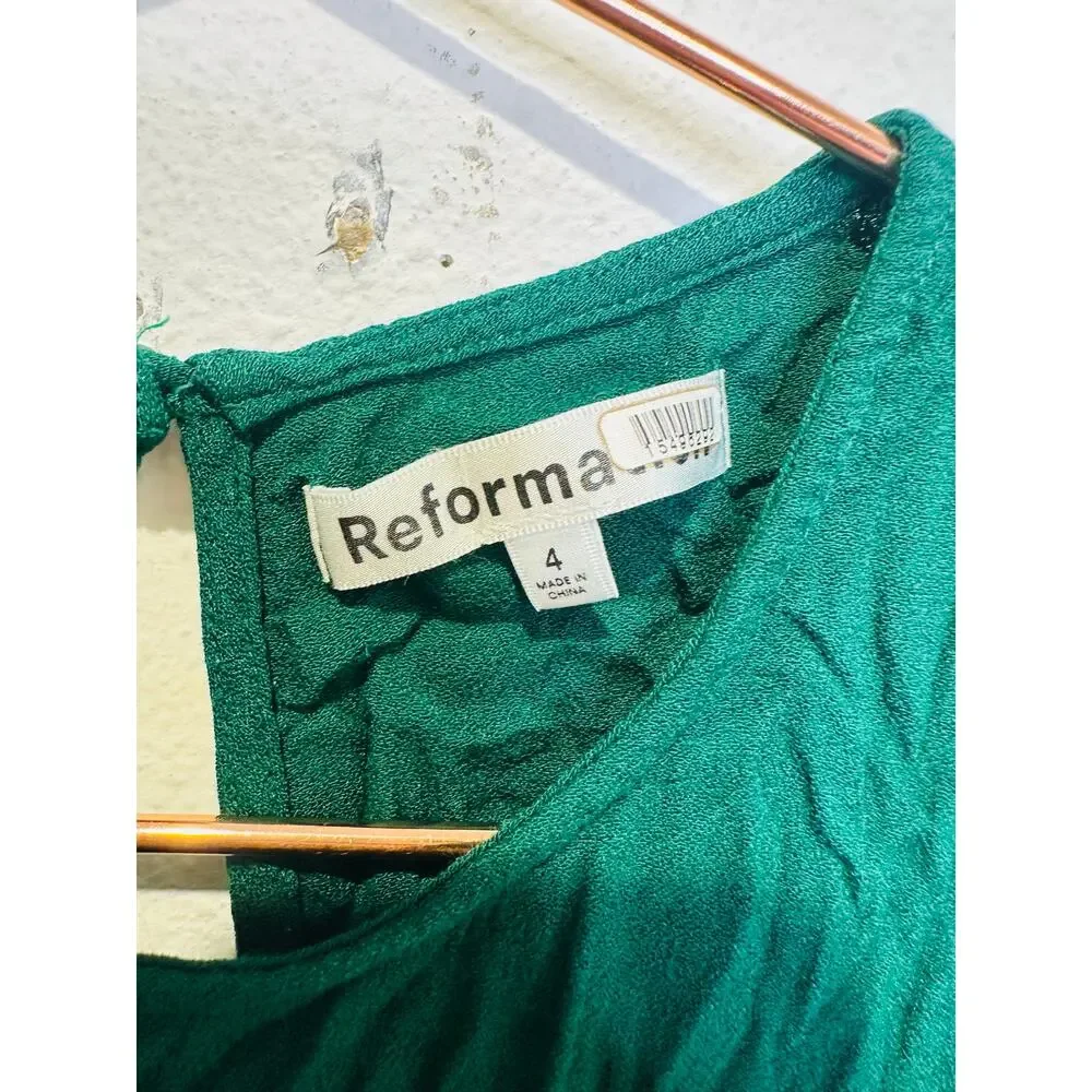 REFORMATION Emerald Green A-Line Crewneck Cap Sleeves Gavin Midi Dress Size 4 - Picture 5 of 12
